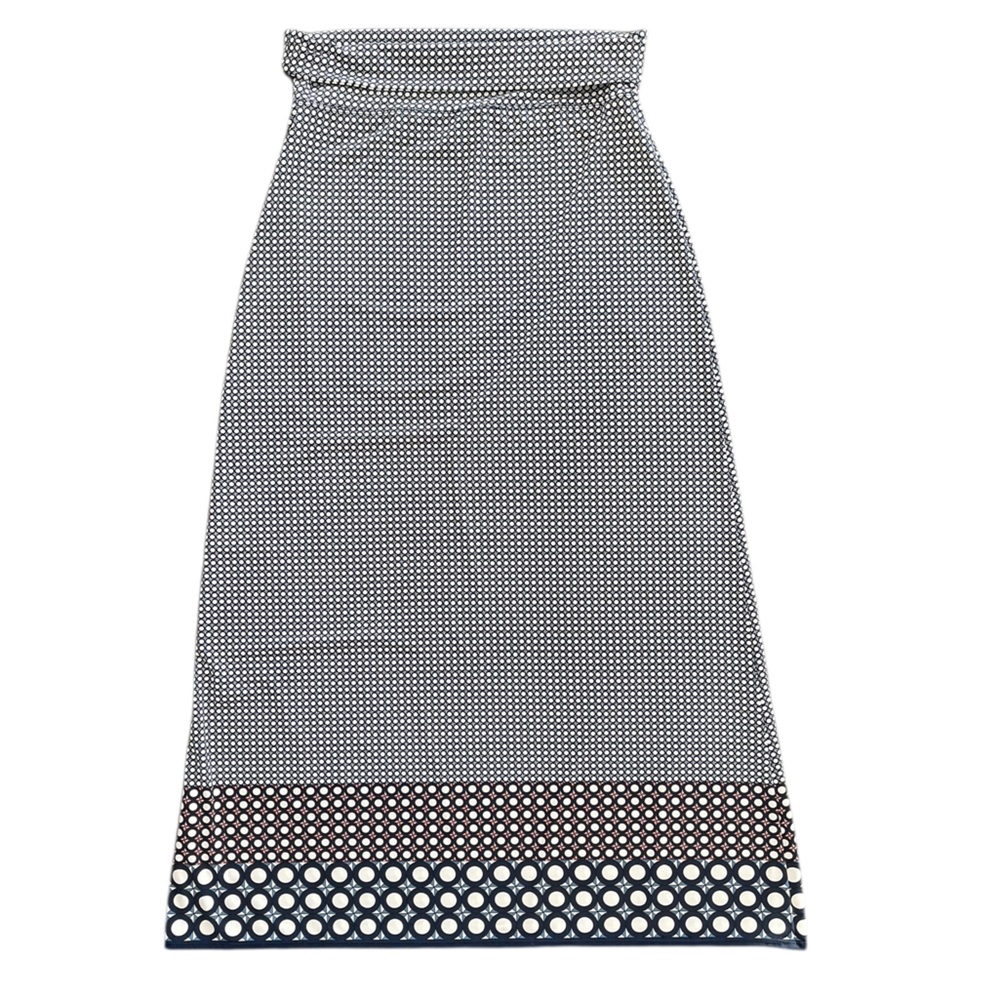 MAX EDITION Navy Blue Cream Patterned Flowy Pull On Classic Maxi Skirt Medium